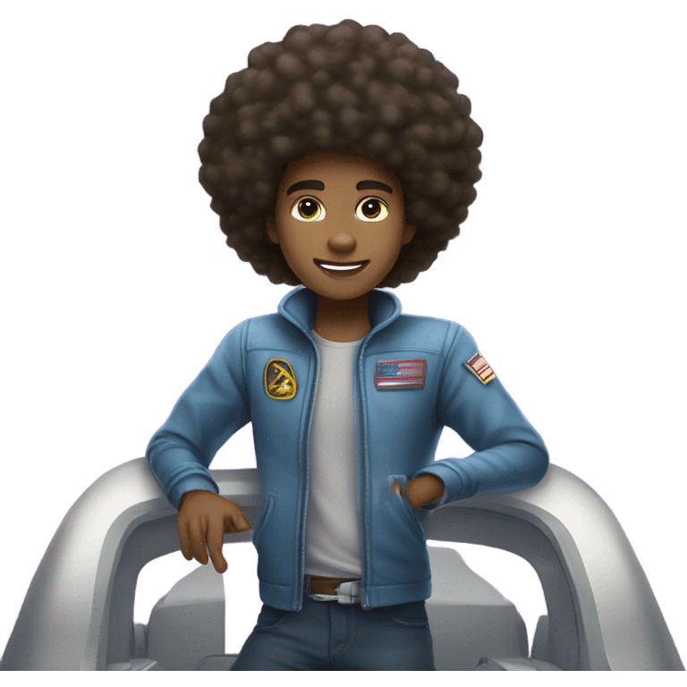 1 full-body Afro light-skinned skinned male teenager riding on a spaceship. emoji