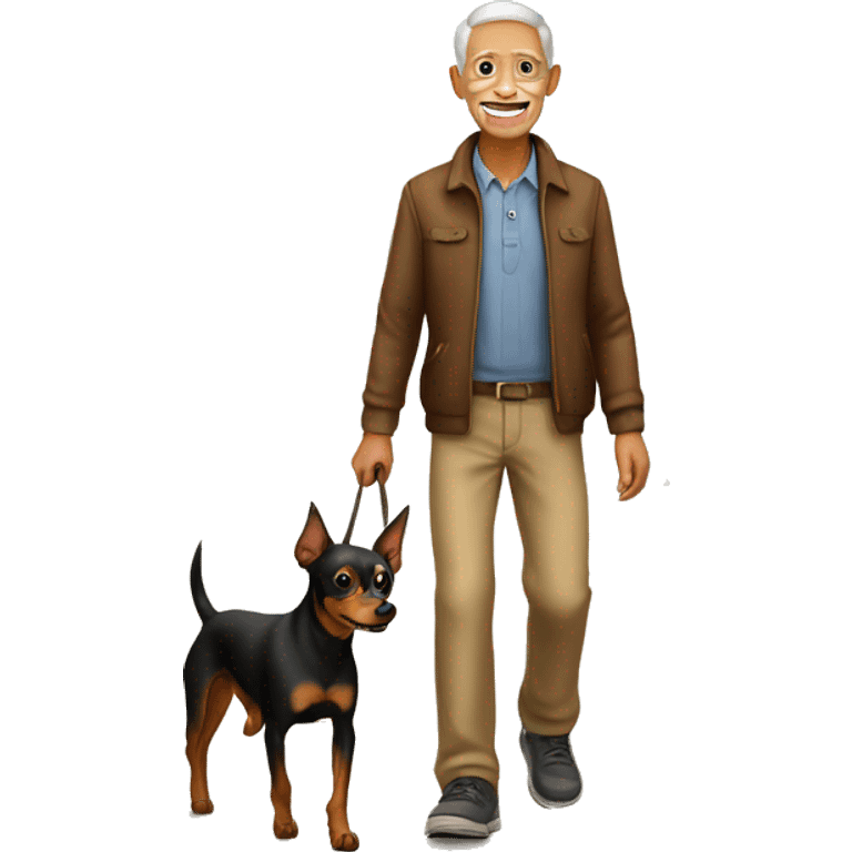 Brown Miniature Pinscher walking with grandpa emoji