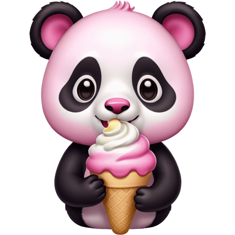 pink panda eating ice cream emoji