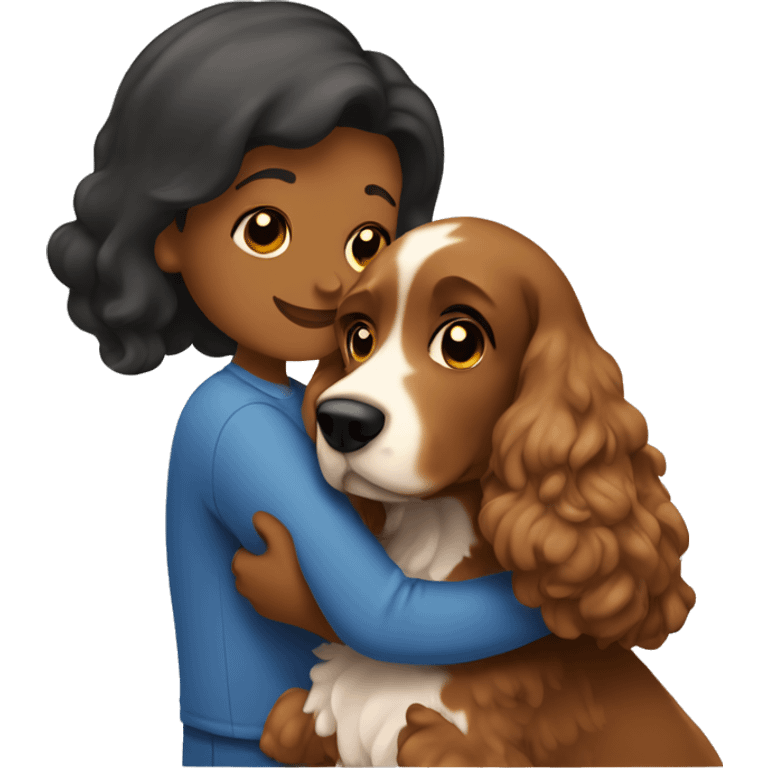 brown couple hugging cocker spaniel  emoji