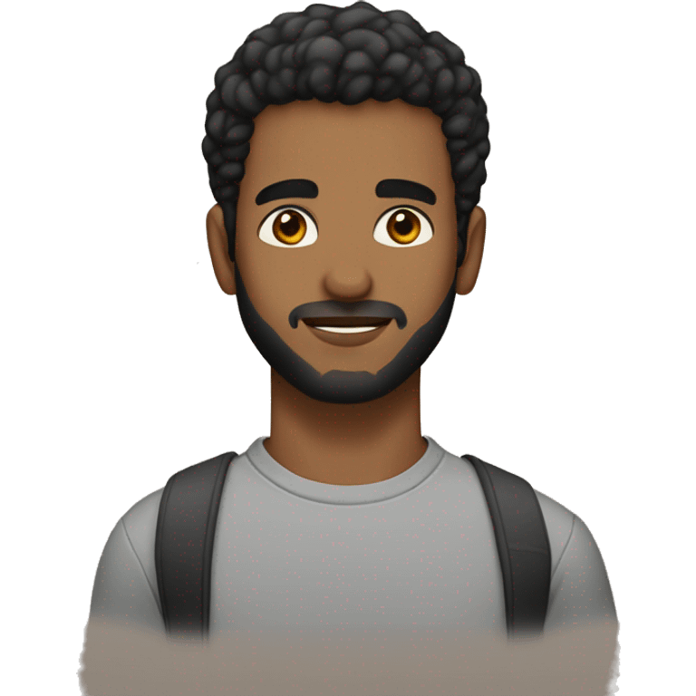 A 23 year old, North African man, with short black hair, with short beard facial hair,   with brown eyes wearing a t-shirt. emoji