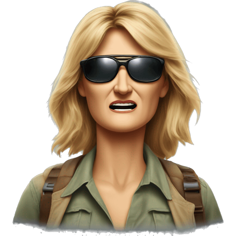 Laura Dern pulling off her sunglasses, looking shocked, in Jurassic Park emoji