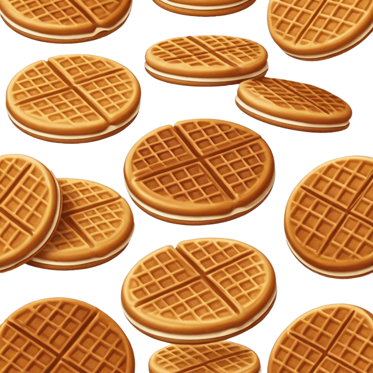 Stroopwafel Cinematic Realistic Stroopwafel Dessert Emoji, depicted as a single, flat, delicate caramel-filled waffle cookie rendered with crisp textures and warm, inviting lighting. emoji