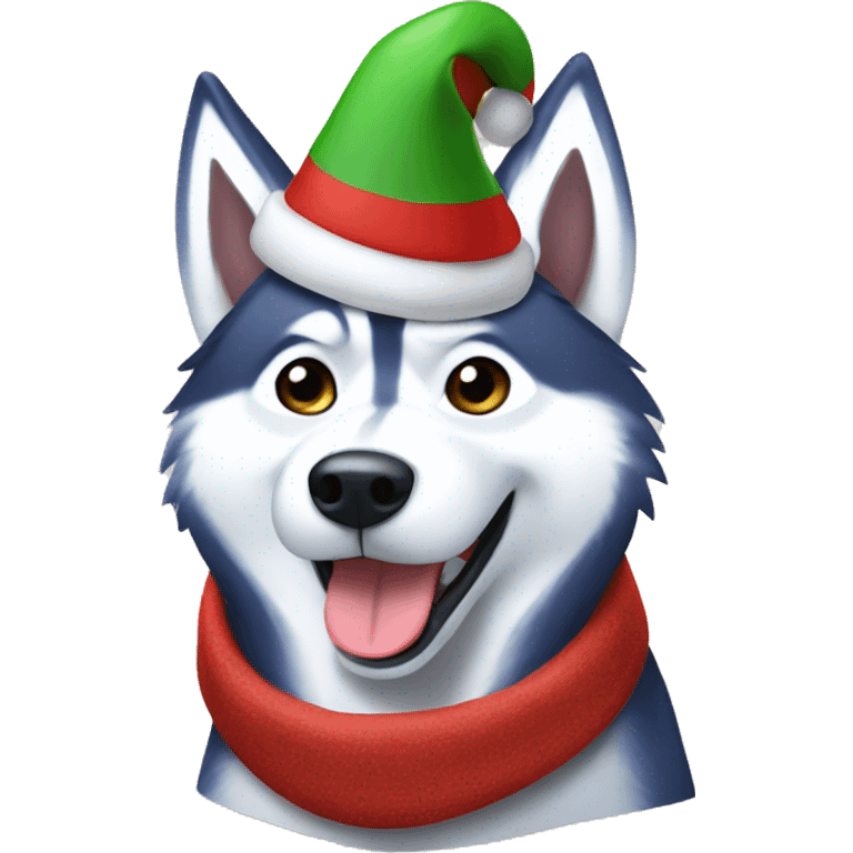 Husky wearing a Christmas hat emoji