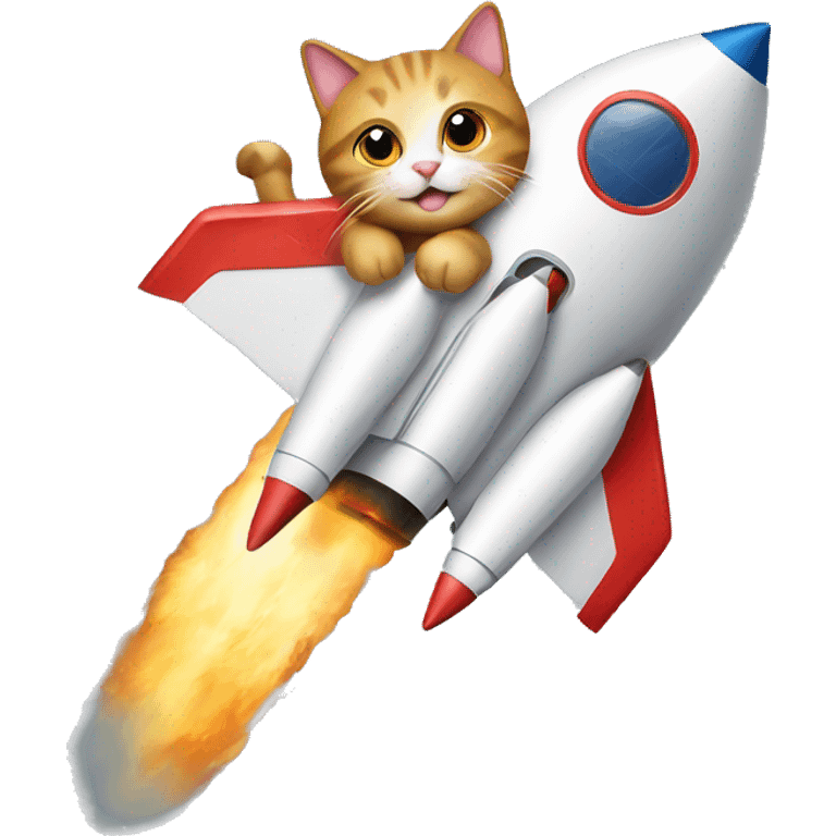 A cat on top of a rocket emoji