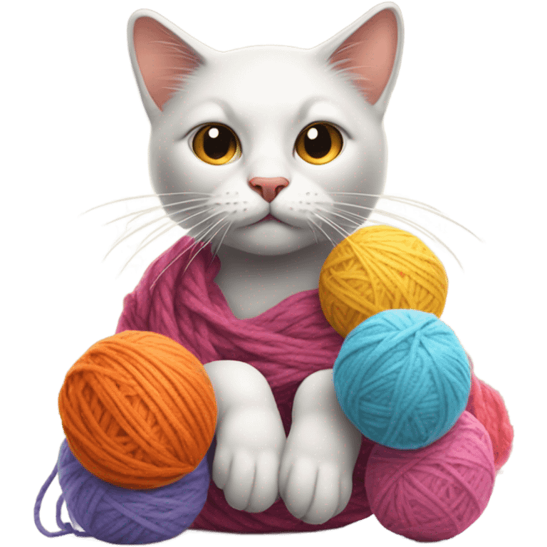 a cat with the face of an old woman juggling yarn b emoji