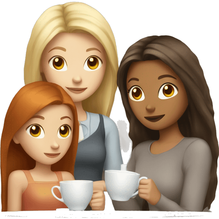 Three girls blonde brunette and redhead drinking tea emoji