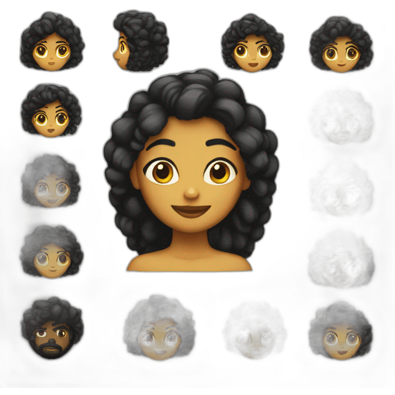 Chica con pelo negro, ojos negros y barba emoji