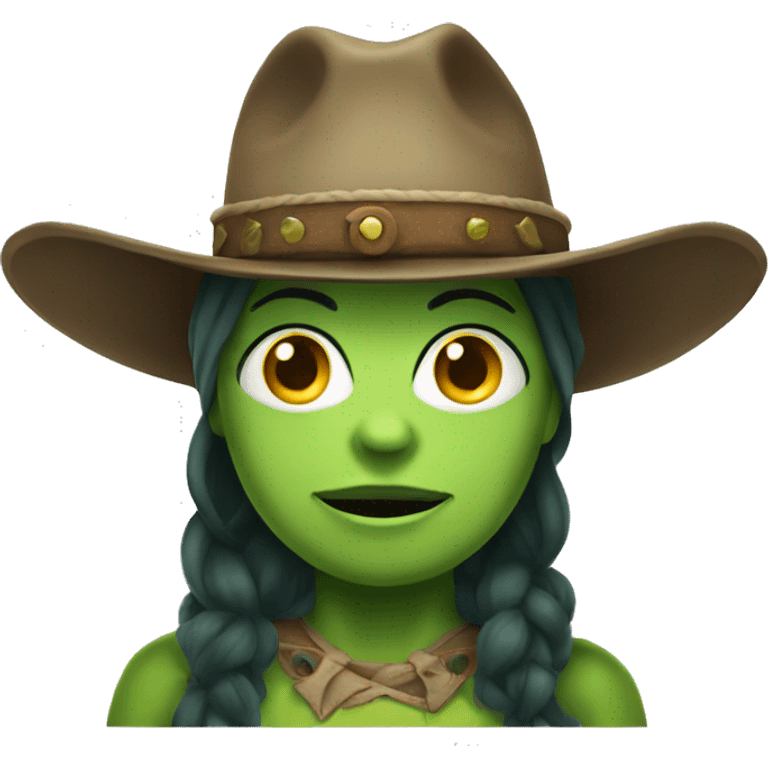 green ogre lady wearing cowboy hat emoji