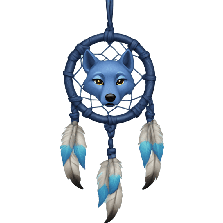 An indigo dreamcatcher with a wolf charm  emoji