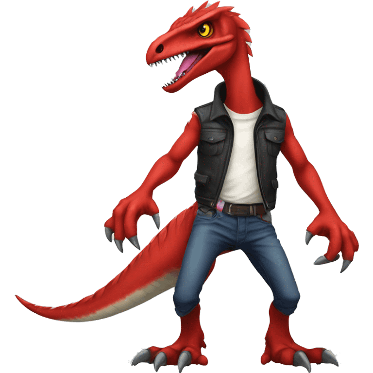 Red edgy badass velociraptor Digimon full body emoji