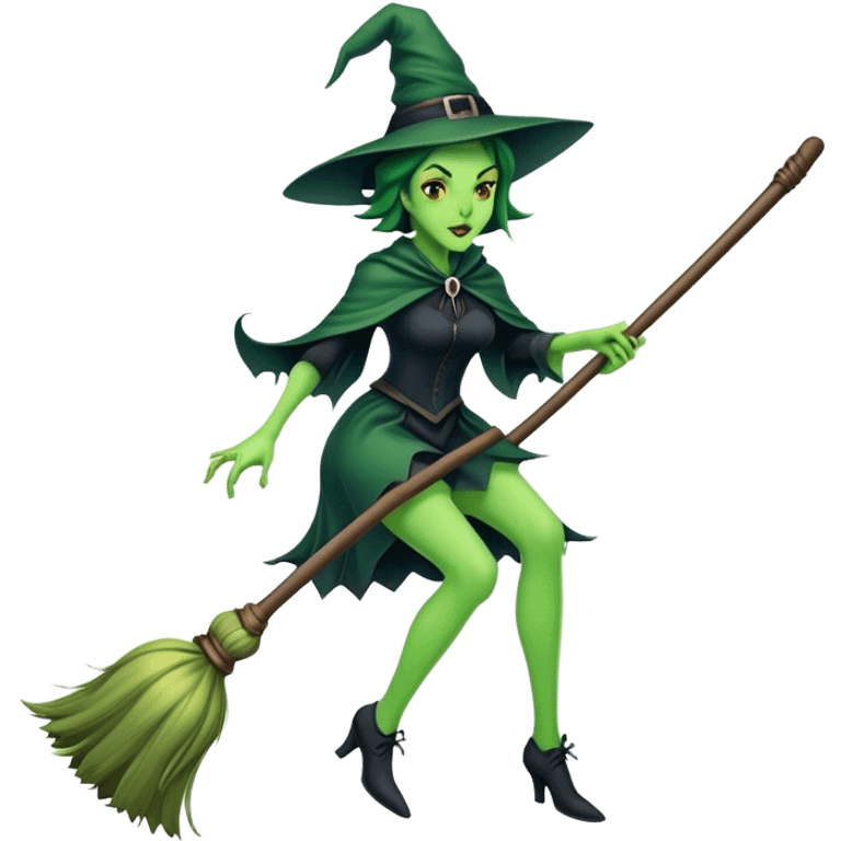 wicked witch riding a broom stick emoji