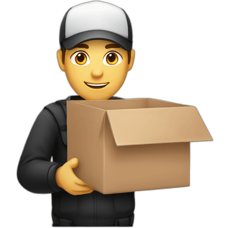 white delivery man in black and red clothes holding a box emoji