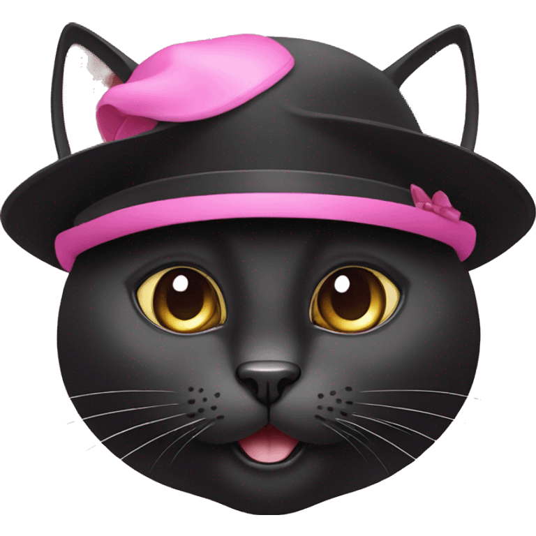 black cat with a pink hat on a mouse on the top emoji