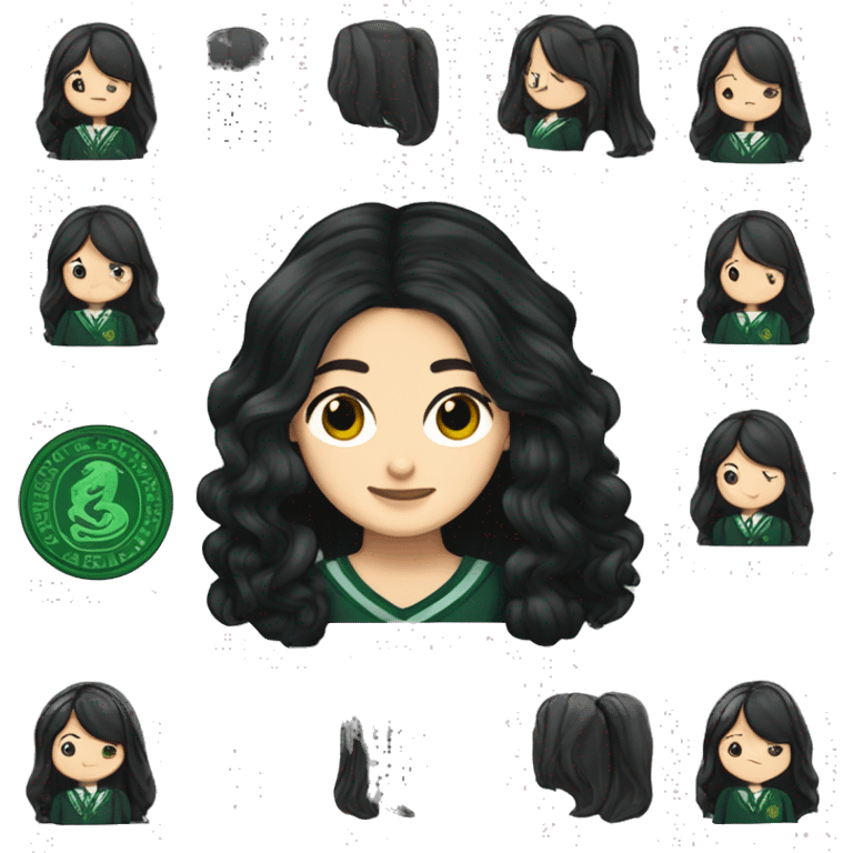 long black hair white girl slytherin patch sweater emoji