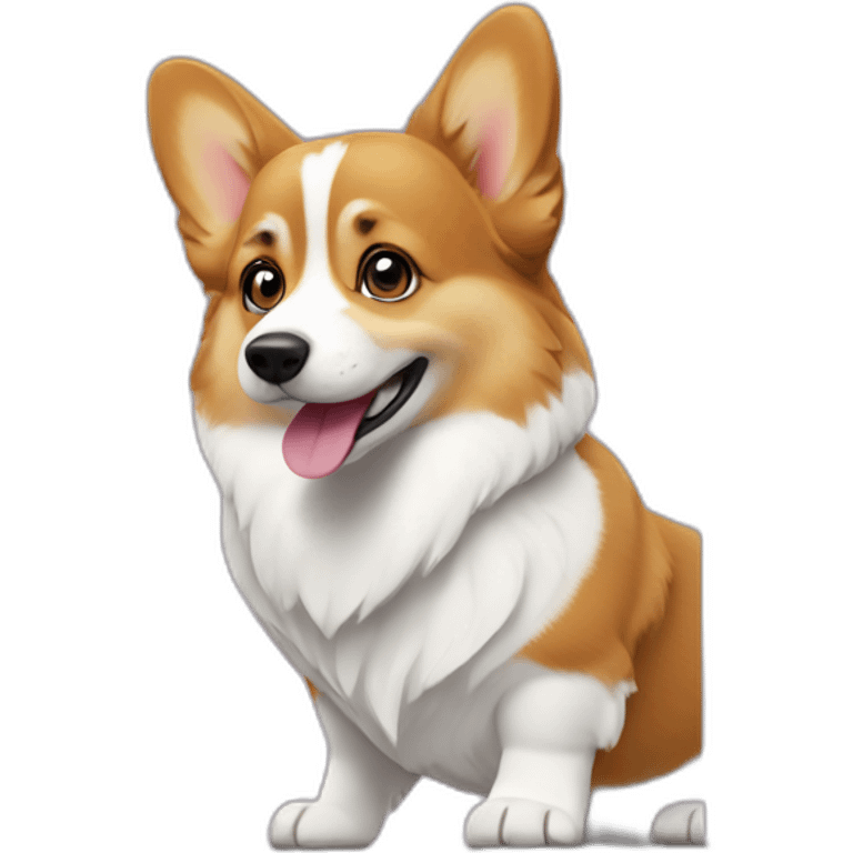 corgi looks at apple-imac screen emoji