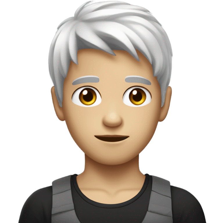 pitch white little boy with combed black hair and a black tank top with a neutral expression emoji