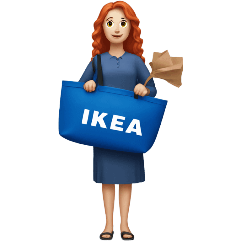 Red headed lady carrying a blue ikea bag  emoji