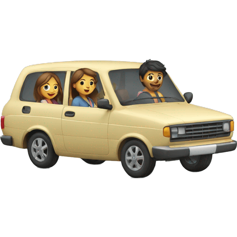 3 girls and 1 man travelling in car emoji