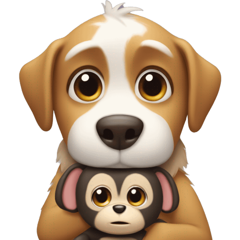 A dog with pookie huging a cute monkey  emoji