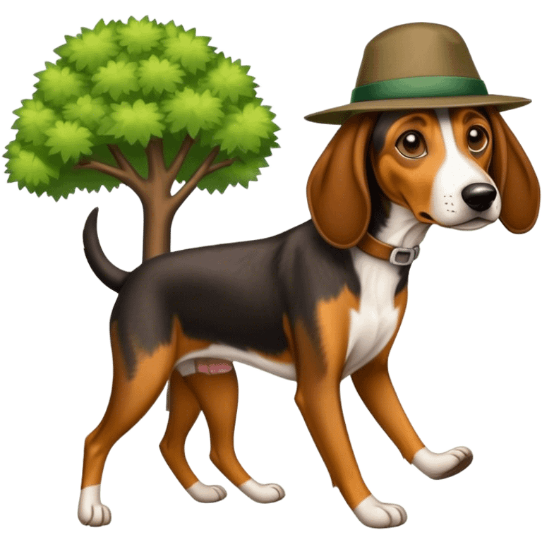 tree walking coon hound dog with a hat  emoji