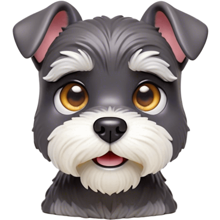 Cinematic Comical Miniature Schnauzer Portrait Emoji, Head tilted dramatically with a comically shocked expression and large, animated eyes, featuring a sharply defined salt-and-pepper fur with exaggerated, humorous eyebrows, simplified yet hilariously detailed, glowing with a bold, playful radiance, high shine, exuding a spirited and cheeky charm, styled with a soft glowing outline, capturing the essence of a Miniature Schnauzer that appears ready to dash into a burst of comic energy! emoji