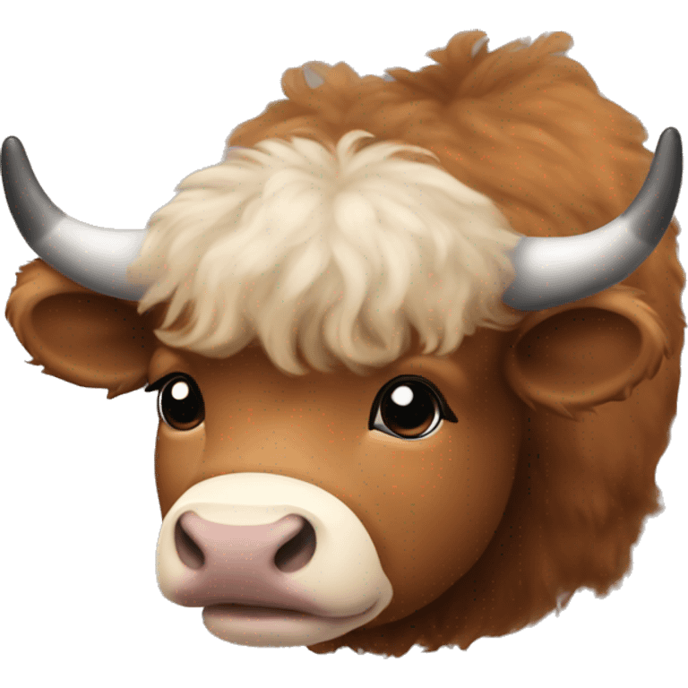 brown fluffy baby scottish cow with a small bow on head emoji