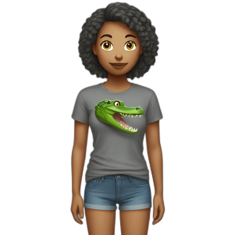 Girl with crocodile head in the grey T-shirt  emoji