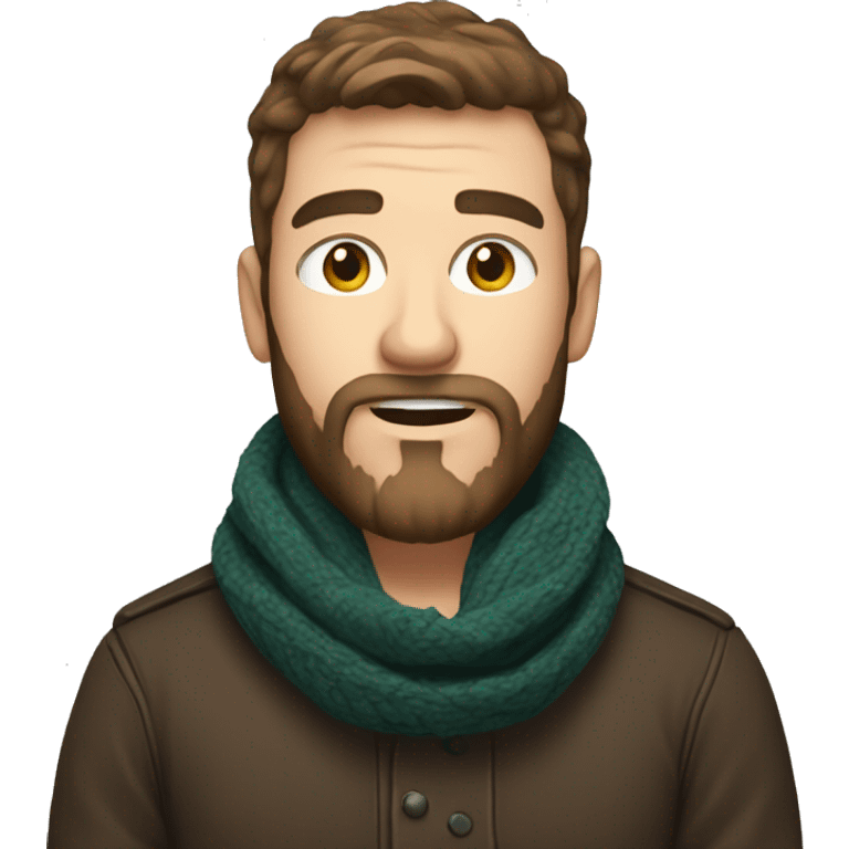 white male with brown hair beard with raised eyebrow and scarf holding black mug emoji