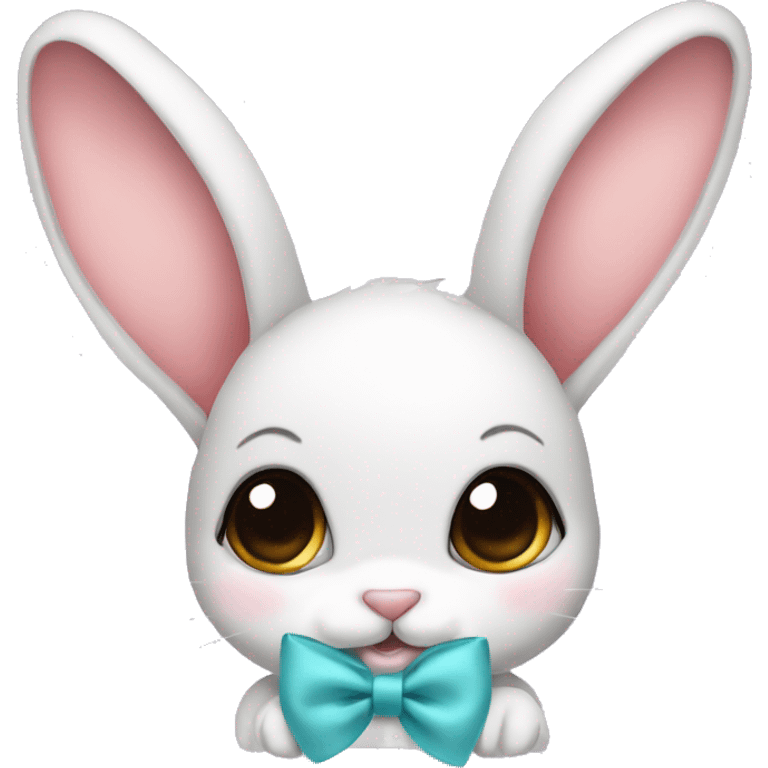 Baby bunny with coquette bow on ear emoji