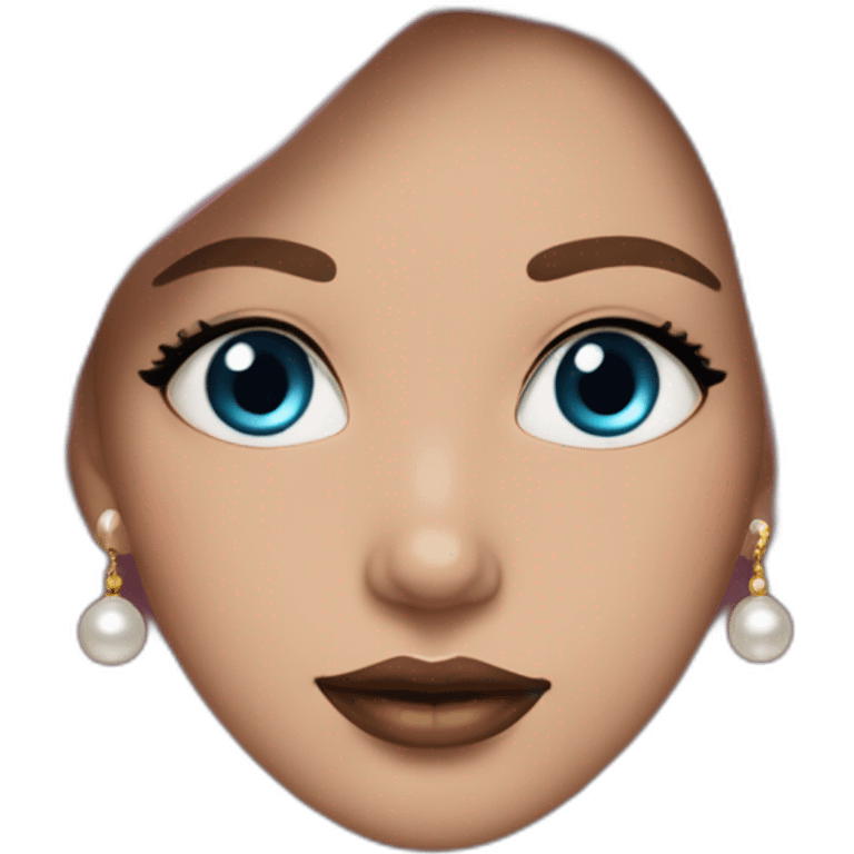 I whit person with blue eyes and long black hair. Pink lips and golden earrings with pearls emoji