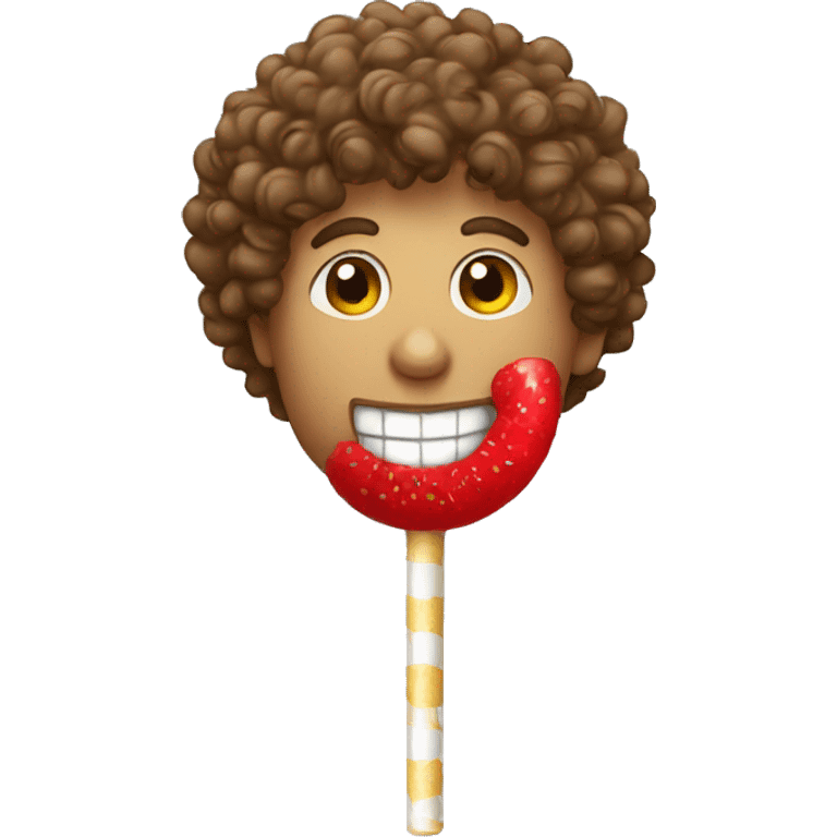 Guy with curly hair licking a lollipop emoji