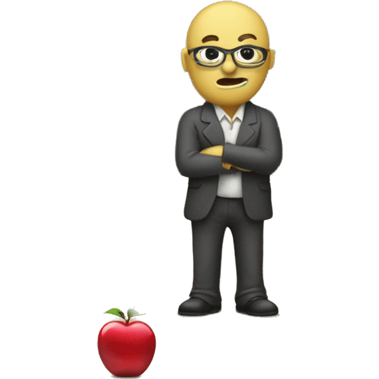 lazy drooling teacher in front of chalkboard, with ruler and apple emoji