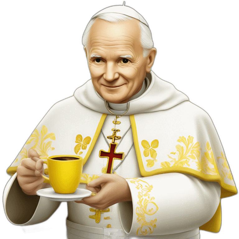 pope John Paul II with yellow face offering coffee emoji