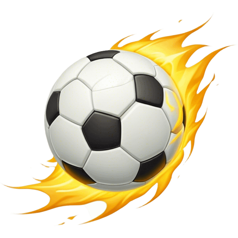 Cinematic Realistic image of a soccer ball soaring through the air, capturing dynamic motion and finely detailed textures with a dramatic, high-energy lighting that evokes the thrill of the game emoji