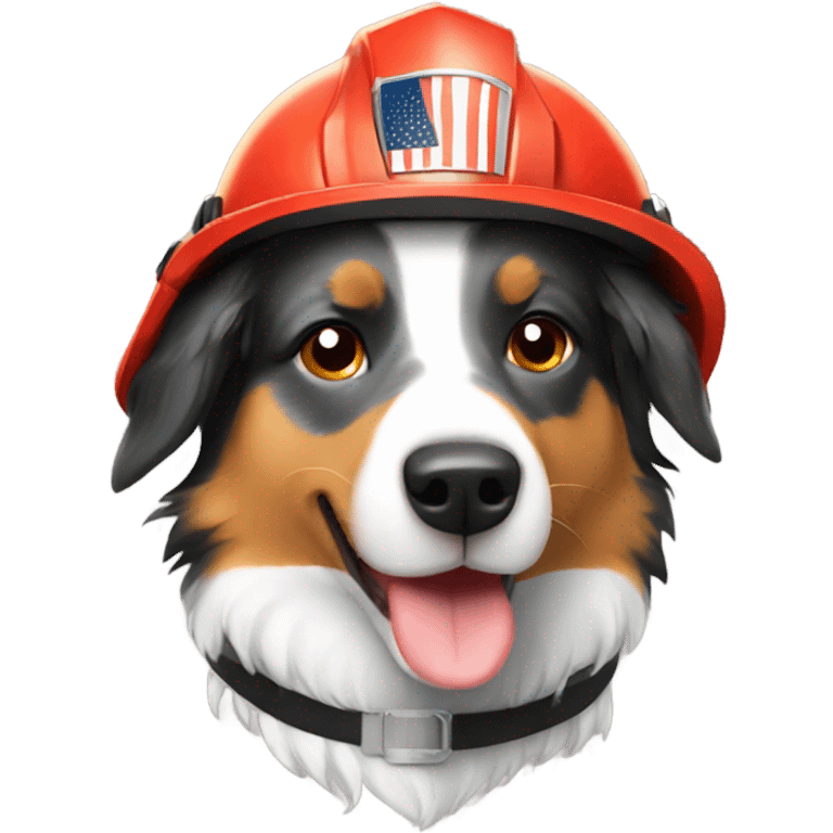 Australian Shepard with fire helmet emoji