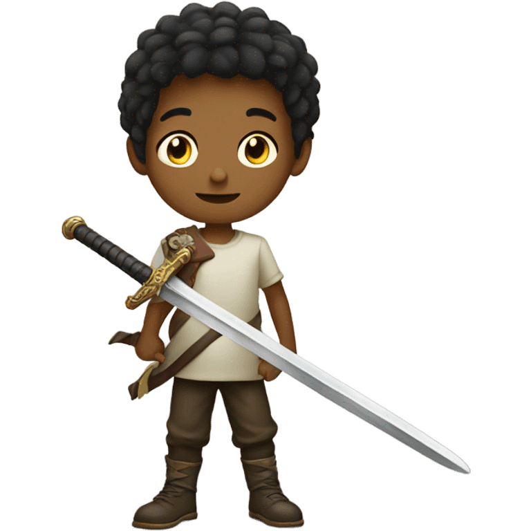 young boy with sword indoors emoji