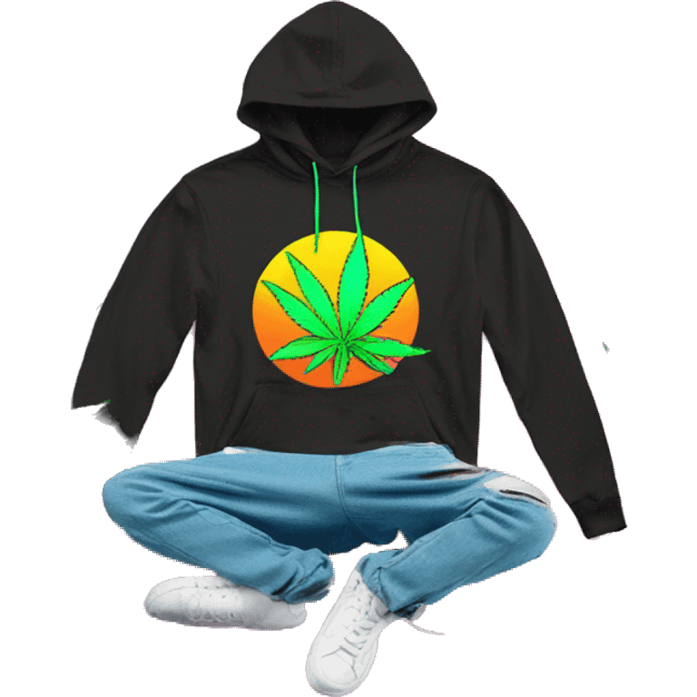 Hemp leaves Multicoloured neon person smoking wearing hoodie dancing hip hop bucket hat tropical Skater fashion aesthetic baggy clothes graphic t shirt 420 emoji