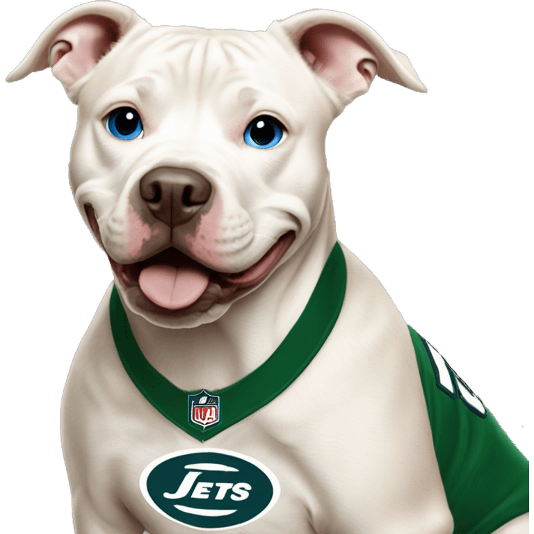 Blonde pitbull with blue eyes with a jets jersey on emoji