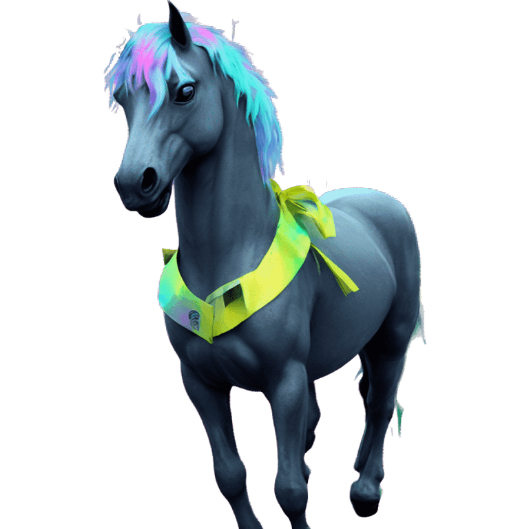 .Zombie_ Vaporwave black holographic oilslick zombie unicorn yellow caution tape graffiti Pegasus emoji