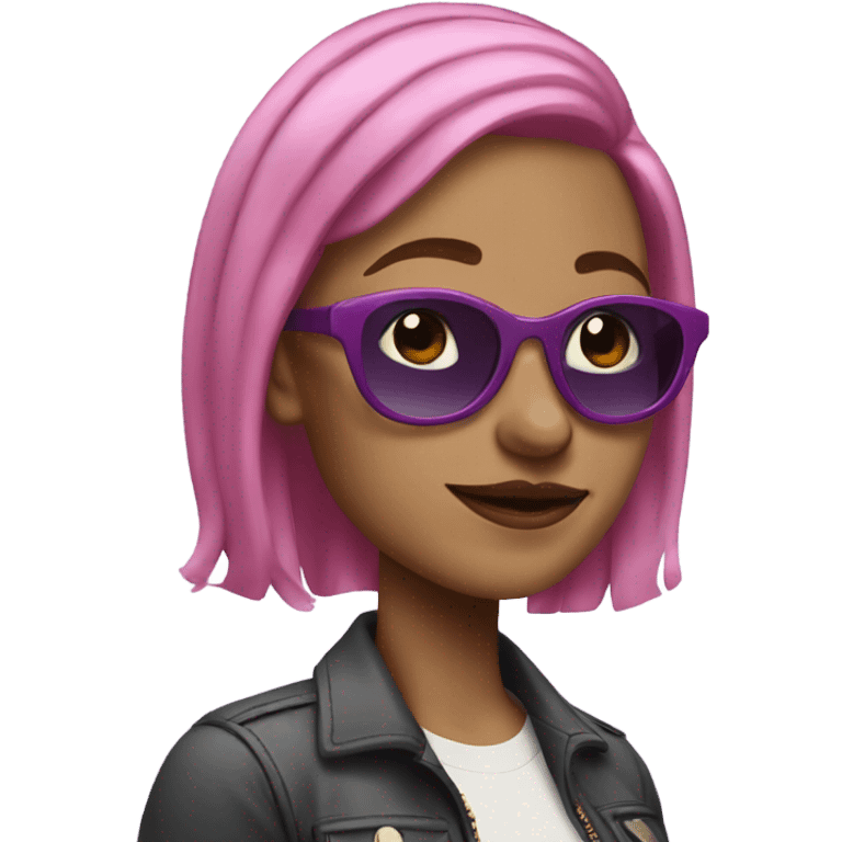 urban solo young white woman with pink hair and purple sunglasses emoji