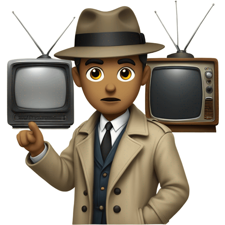 white detective standing in anticipation behind a vintage TV set emoji