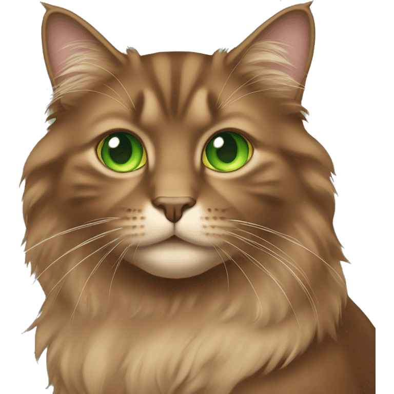 brown long-haired cat sitting green eyes emoji