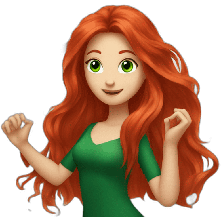 Red long hair girl with green eyes dancing on music emoji