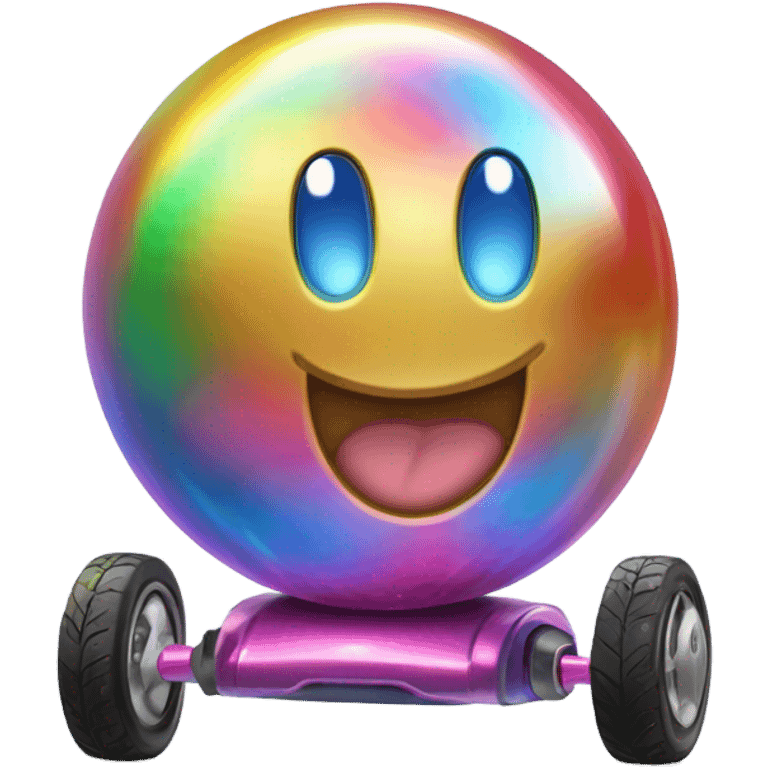 Metal cute Kirby ball driving on 4 car wheels emoji