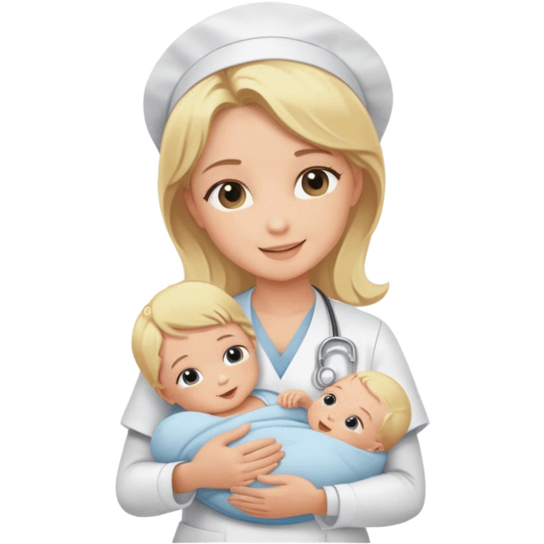 blonde nurse holding newborn baby emoji