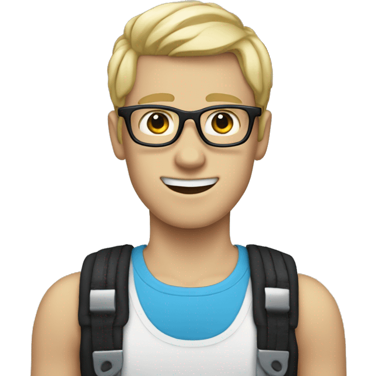 Skinny white boy with blonde hair, blue glasses, and black braces emoji