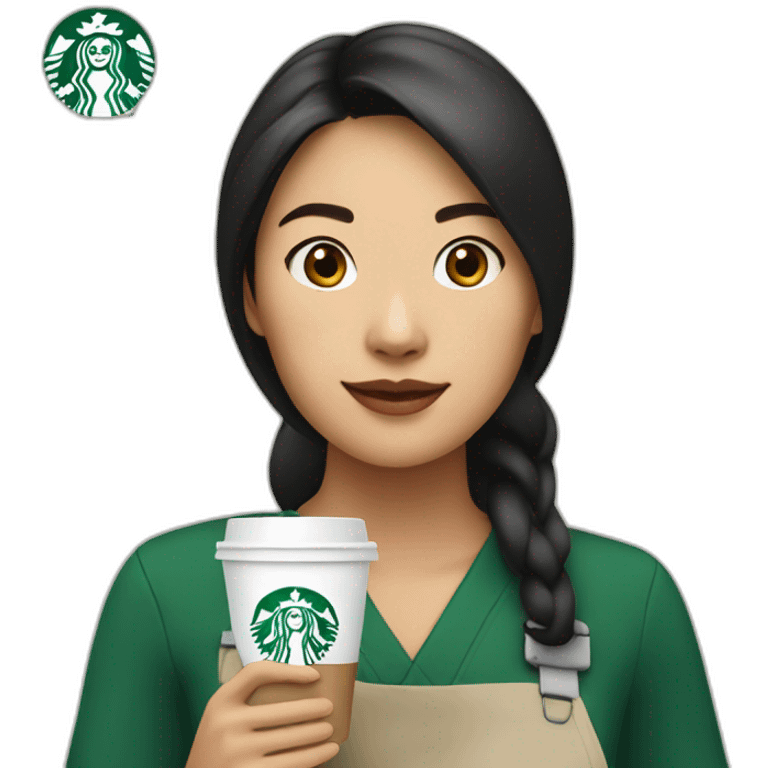 starbucks asian woman barista with cup in hand emoji