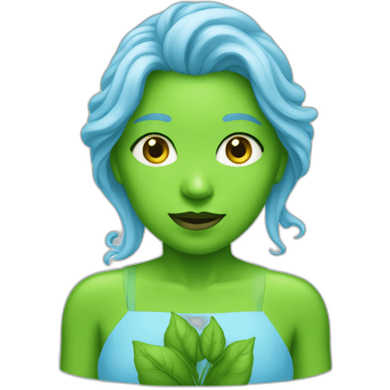 un green woman which a baby blue emoji