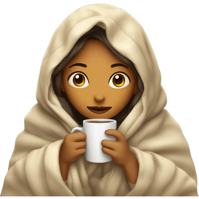 girl inside a blanket sipping coffee eyes closed emoji